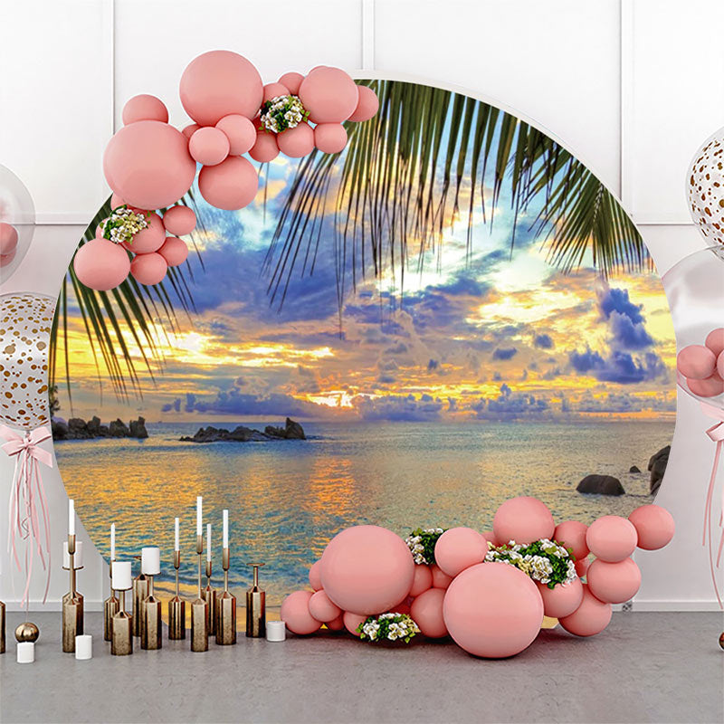 Lofaris Sunset Leaves Hawaii Beach Round Birthday Backdrop