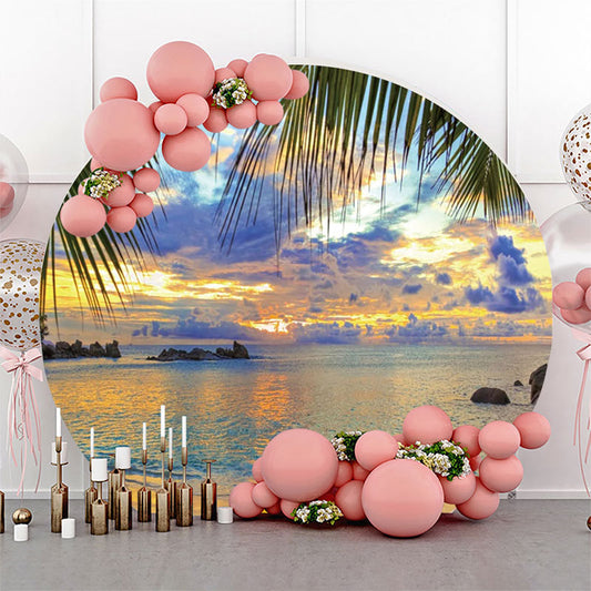 Lofaris Sunset Leaves Hawaii Beach Round Birthday Backdrop