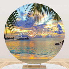 Lofaris Sunset Leaves Hawaii Beach Round Birthday Backdrop
