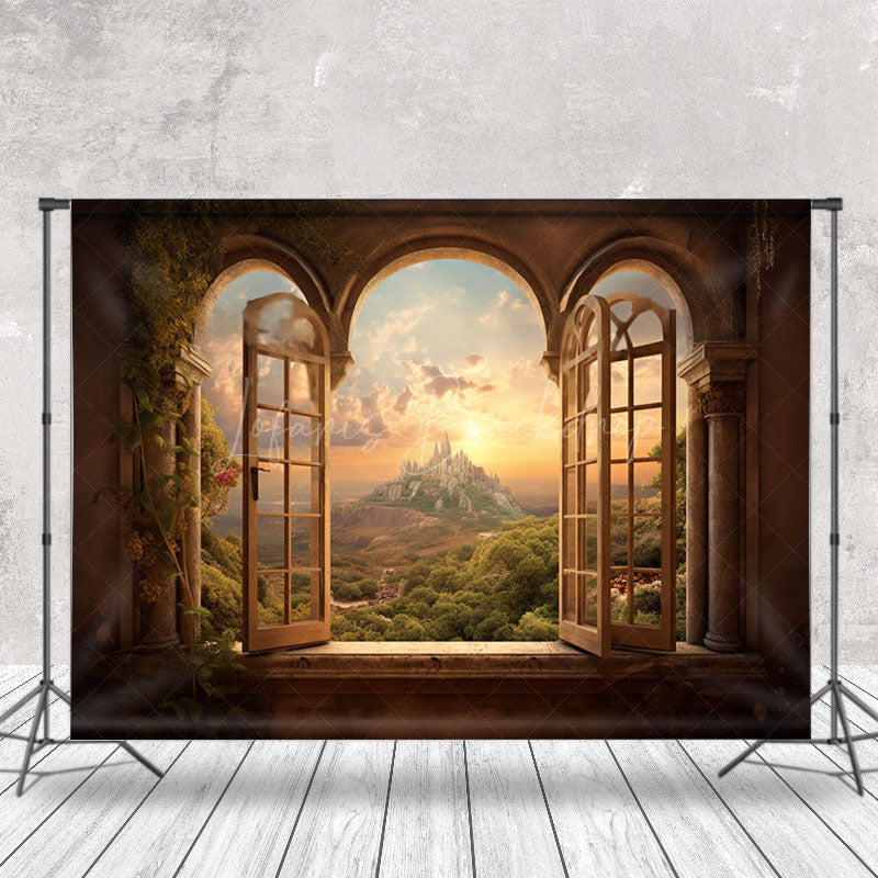 Lofaris Sunset Mountain Tree Natural Window Scenery Backdrop