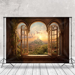 Lofaris Sunset Mountain Tree Natural Window Scenery Backdrop
