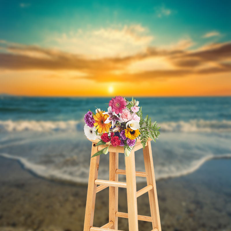 Lofaris Sunset Seaside Waves Stones Foam Summer Backdrop