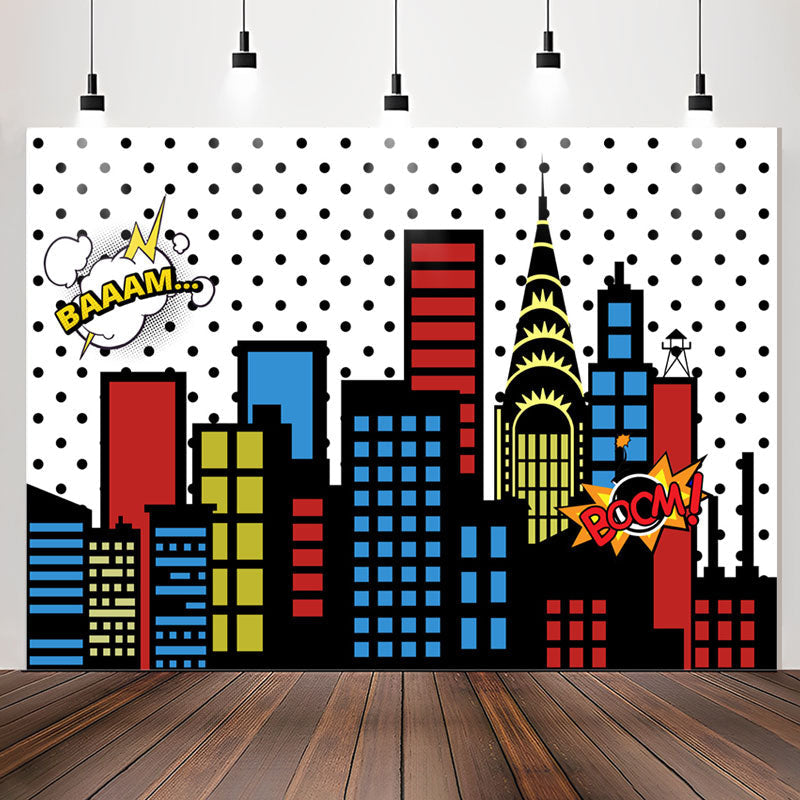 Lofaris Super City Skyline Buildings Children Birthday Party Backdrops