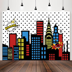 Lofaris Super City Skyline Buildings Children Birthday Party Backdrops