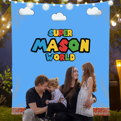 Lofaris Super World Video Game Brick Custom Birthday Banner