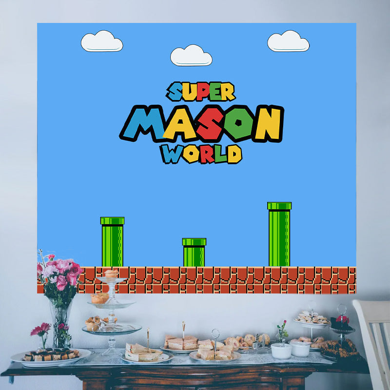 Lofaris Super World Video Game Brick Custom Birthday Banner