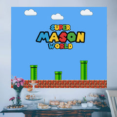 Lofaris Super World Video Game Brick Custom Birthday Banner