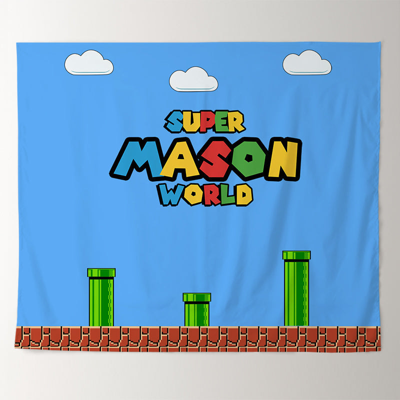 Lofaris Super World Video Game Brick Custom Birthday Banner