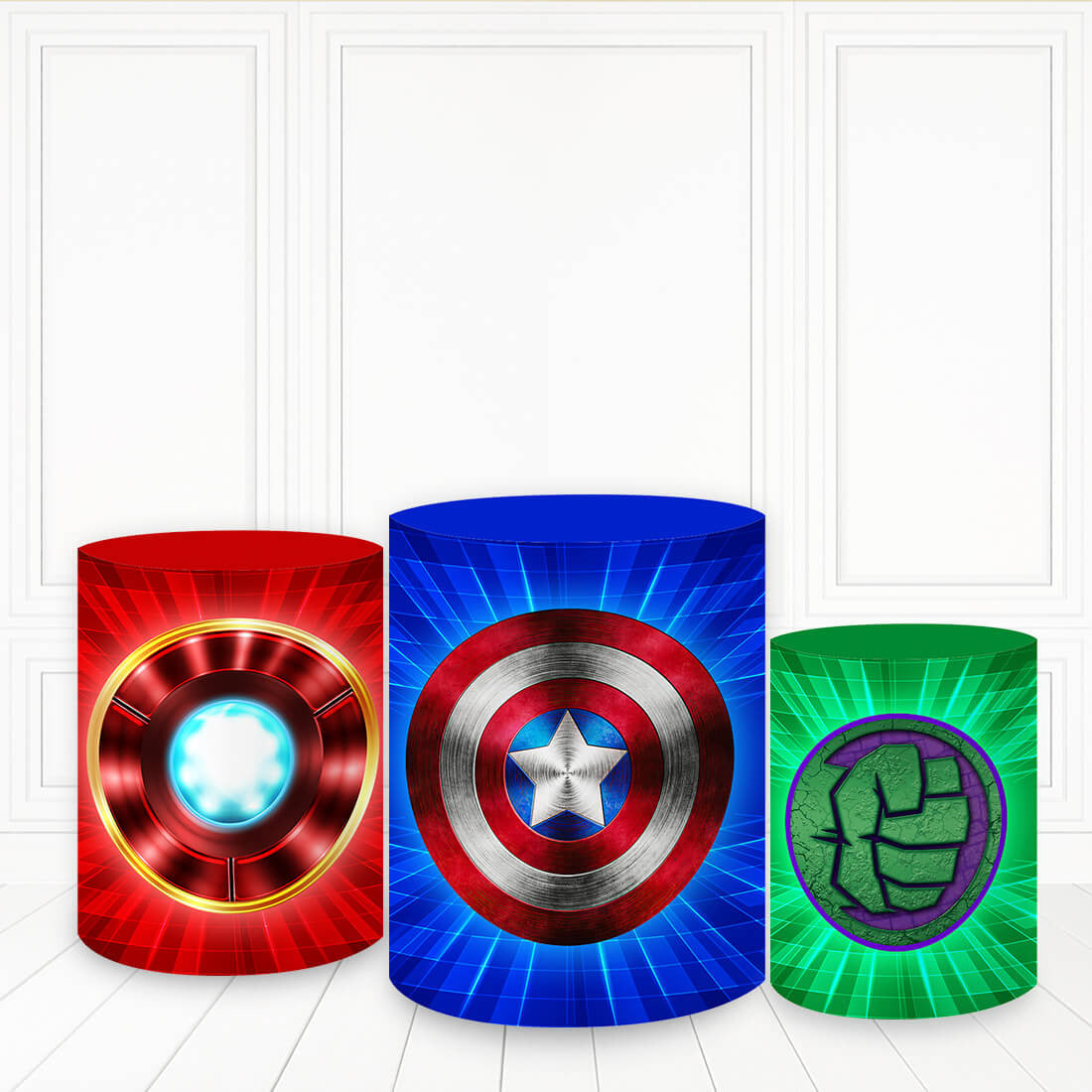 Lofaris Superhero Shield Theme Cake Table Cover Blue Red Green Plinth