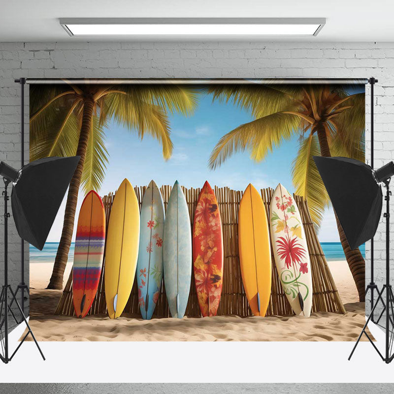 Lofaris Surboard Fence Tree Beach Blue Sky Summer Backdrop