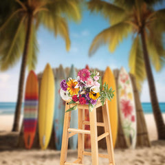 Lofaris Surboard Fence Tree Beach Blue Sky Summer Backdrop