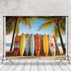 Lofaris Surboard Fence Tree Beach Blue Sky Summer Backdrop