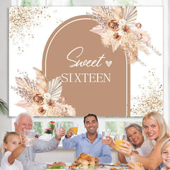 Lofaris Sweet 16 Flowers Arched Happy Birthday Backdrop