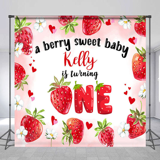 Lofaris Sweet Baby Strawberry Custom 1st Birthday Backdrop
