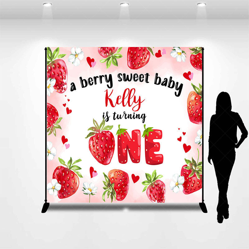 Lofaris Sweet Baby Strawberry Custom 1st Birthday Backdrop