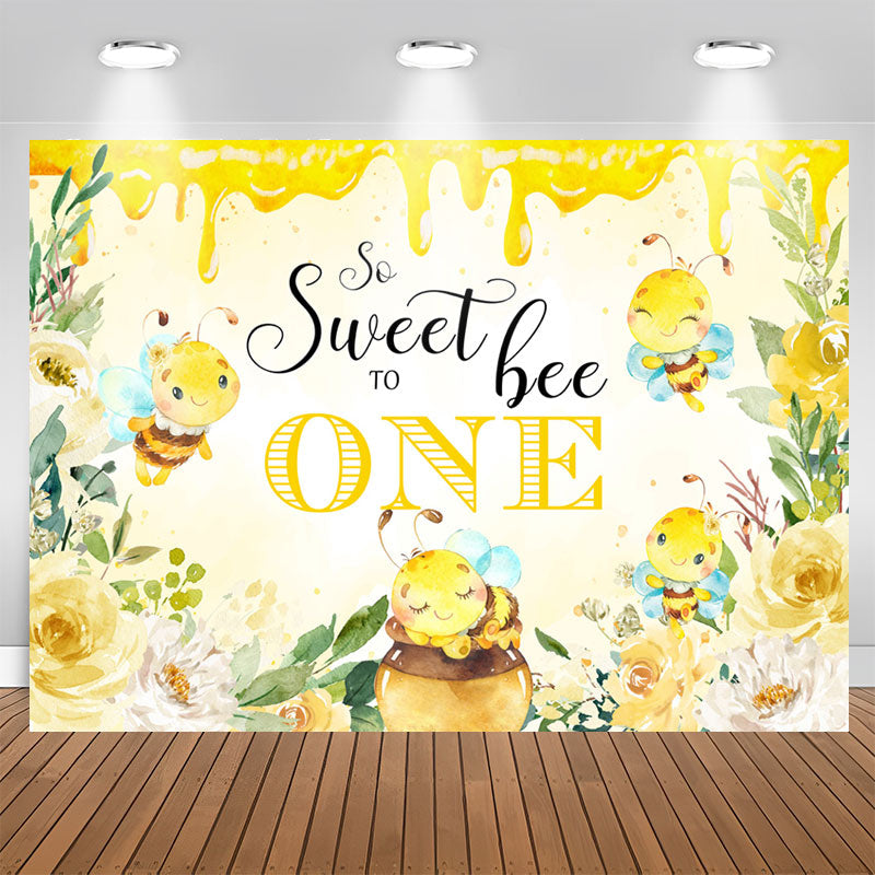 Lofaris Sweet Bee To One Honey Yellow 1st Birthday Backdrop