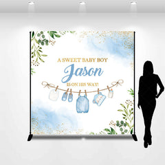 Lofaris Sweet Boy Leaves Custom Name Baby Shower Backdrop