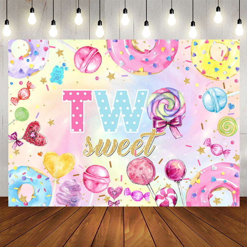Lofaris Sweet Colorful Candy And Donuts 2nd Birthday Backdrop