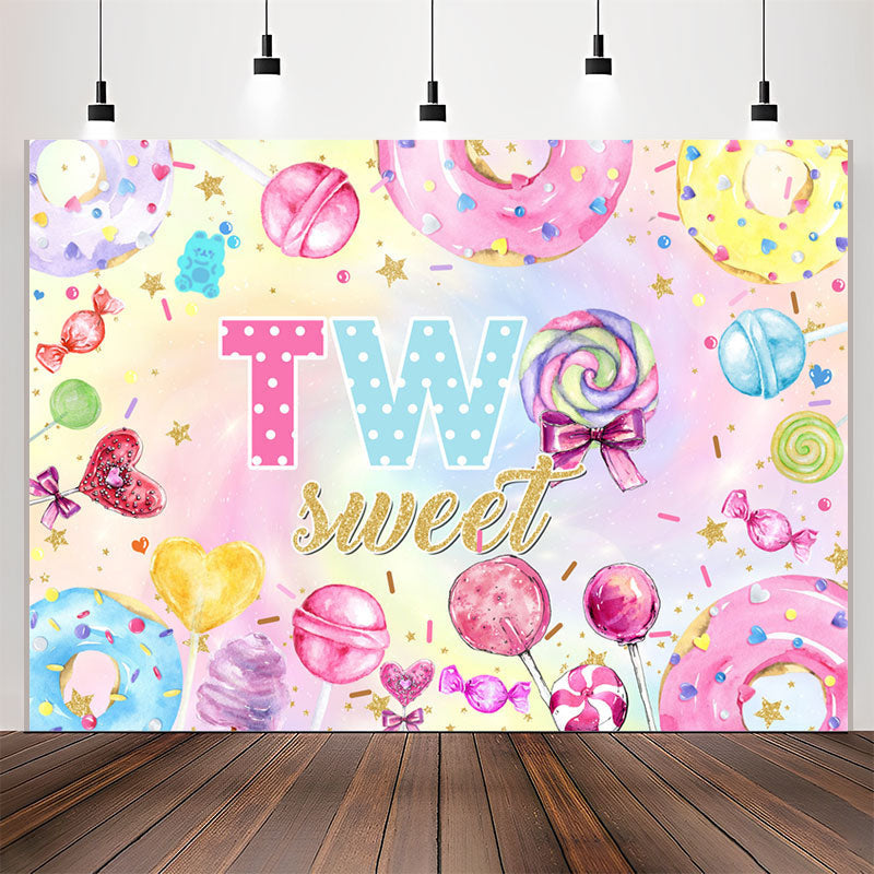 Lofaris Sweet Colorful Candy And Donuts 2nd Birthday Backdrop