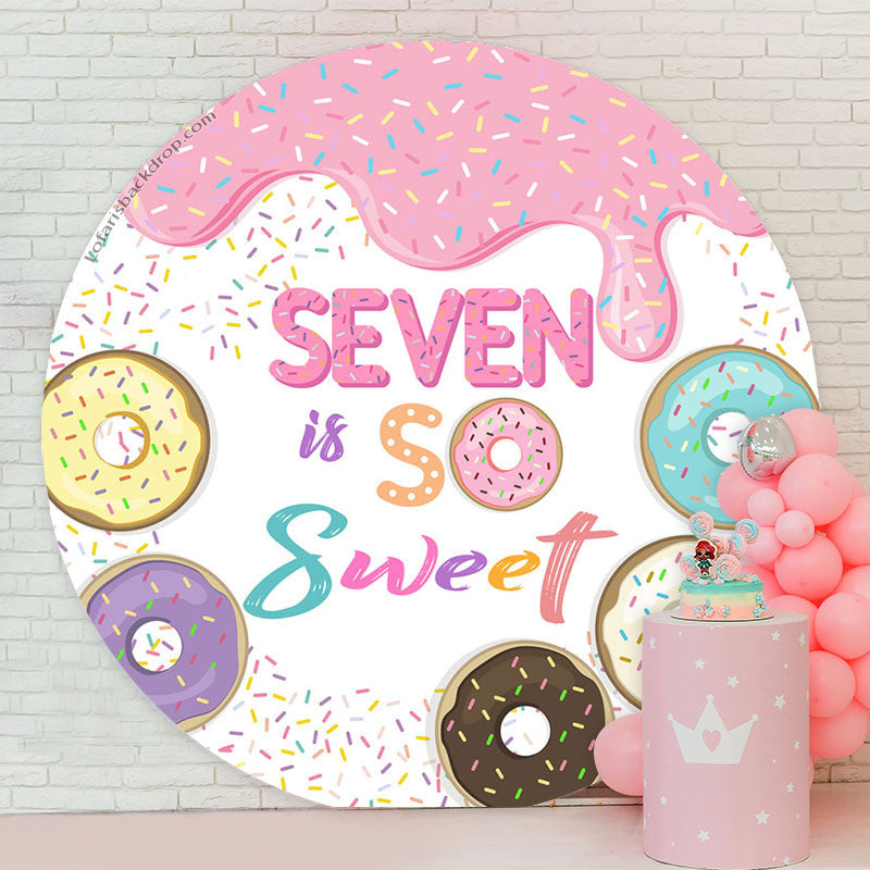 Lofaris Sweet Donuts Circle 7th Birthday Backdrop For Girls