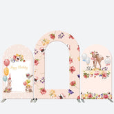 Lofaris Sweet Floral Fawn Pink Arch Birthday Backdrop Kit