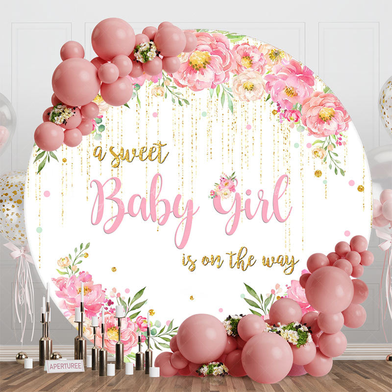 Lofaris Sweet Girl Pink Floral Round Baby Shower Backdrop