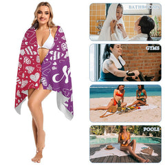 Lofaris Sweet Hearts Gradient Purple Custom Name Beach Towel