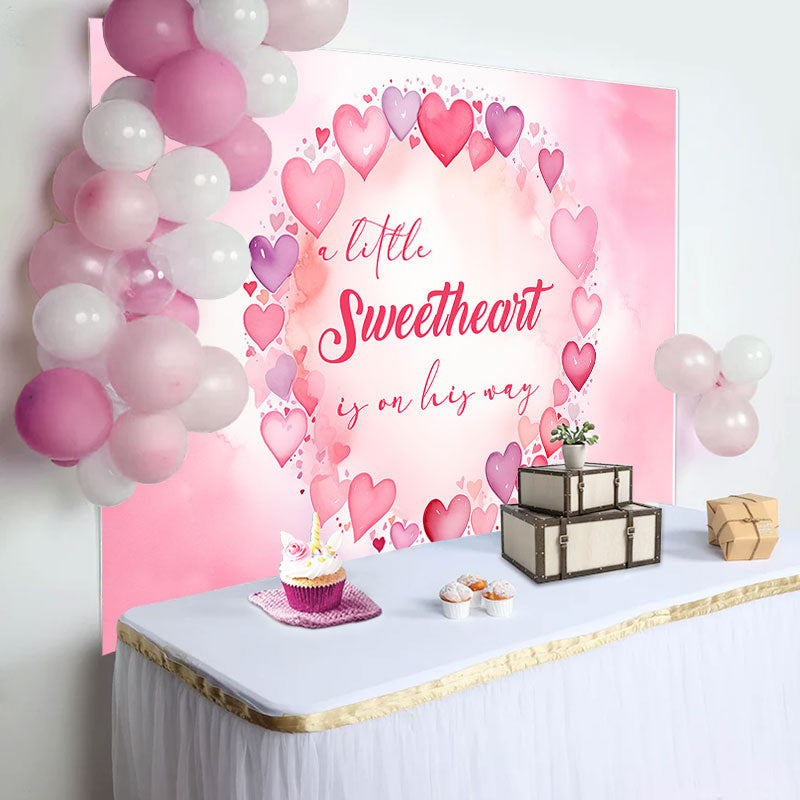 Lofaris Sweet Hearts Watercolor Pink Baby Shower Backdrop