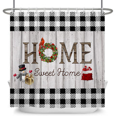 Lofaris Sweet Home White Black Wood Christmas Shower Curtain