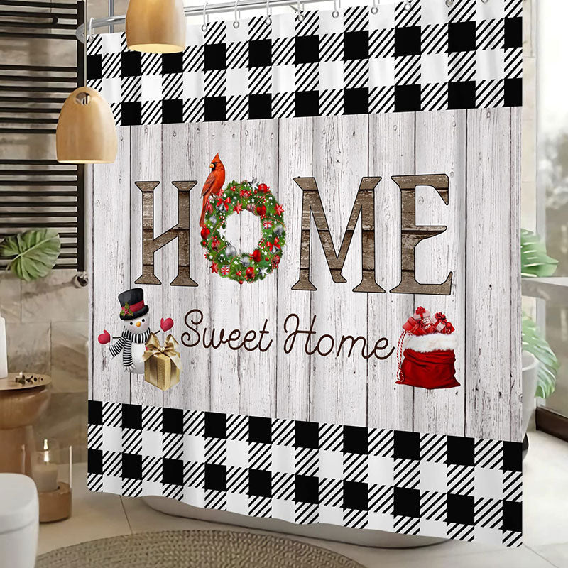Lofaris Sweet Home White Black Wood Christmas Shower Curtain