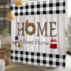 Lofaris Sweet Home White Black Wood Christmas Shower Curtain