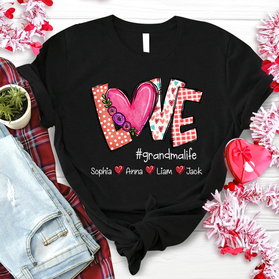 Lofaris Sweet Love Heart Custom Grandma And Kids T - Shirt