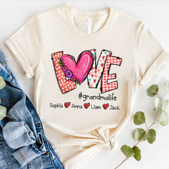 Lofaris Sweet Love Heart Custom Grandma And Kids T - Shirt