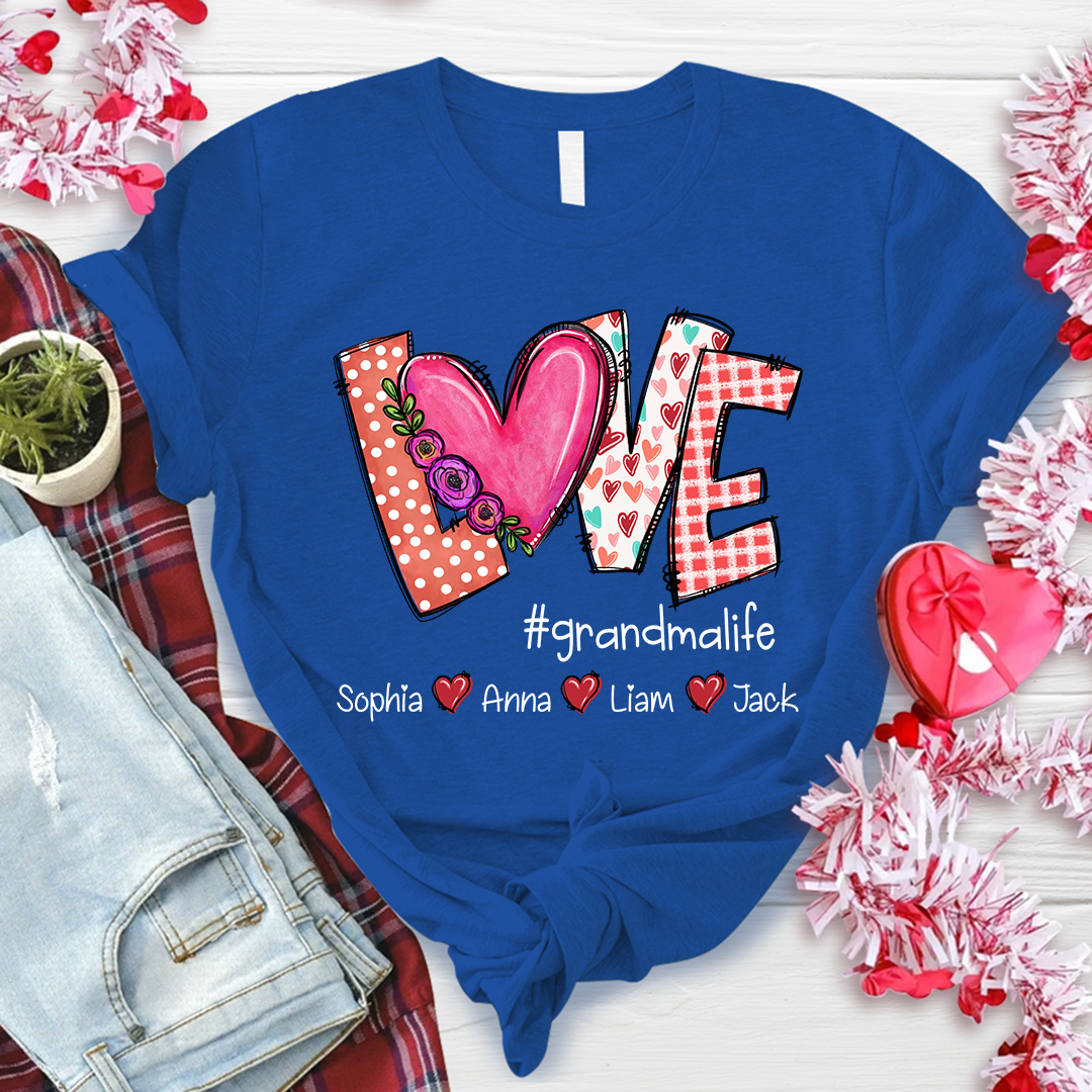 Lofaris Sweet Love Heart Custom Grandma And Kids T - Shirt