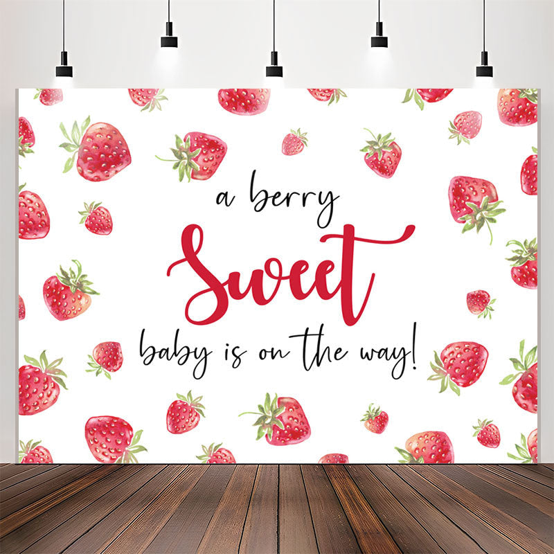 Lofaris Sweet On The Way Strawberry White Baby Shower Backdrop