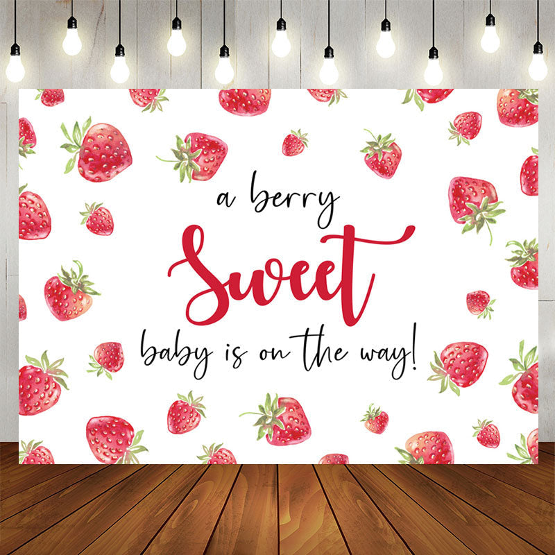 Lofaris Sweet On The Way Strawberry White Baby Shower Backdrop
