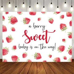 Lofaris Sweet On The Way Strawberry White Baby Shower Backdrop