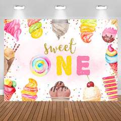 Lofaris Sweet One Ice Cream Pink Happy 1st Birthday Backdrop