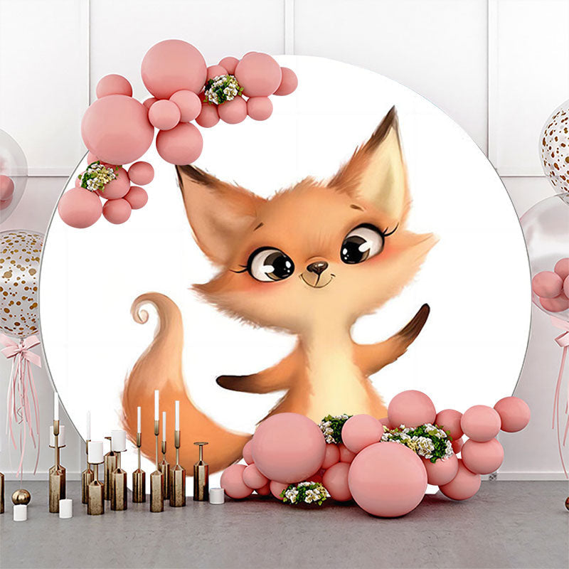 Lofaris Sweet Orange Fox White Round Baby Shower Backdrop