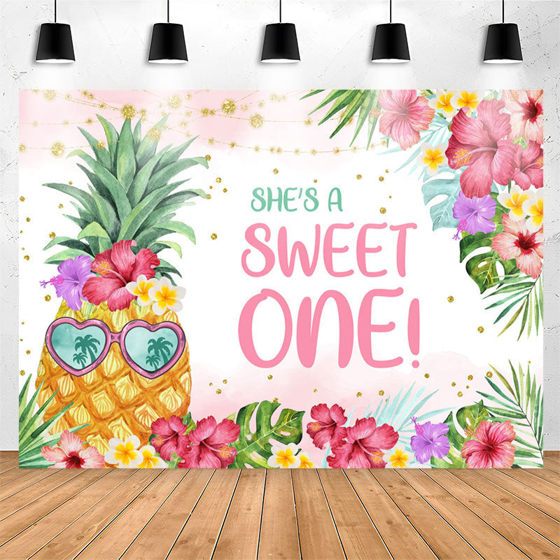 Lofaris Sweet Pineapple Floral Girl 1st Birthday Backdrop