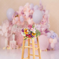 Lofaris Sweet Pink Floral Butterfly Light Cake Smash Backdrop