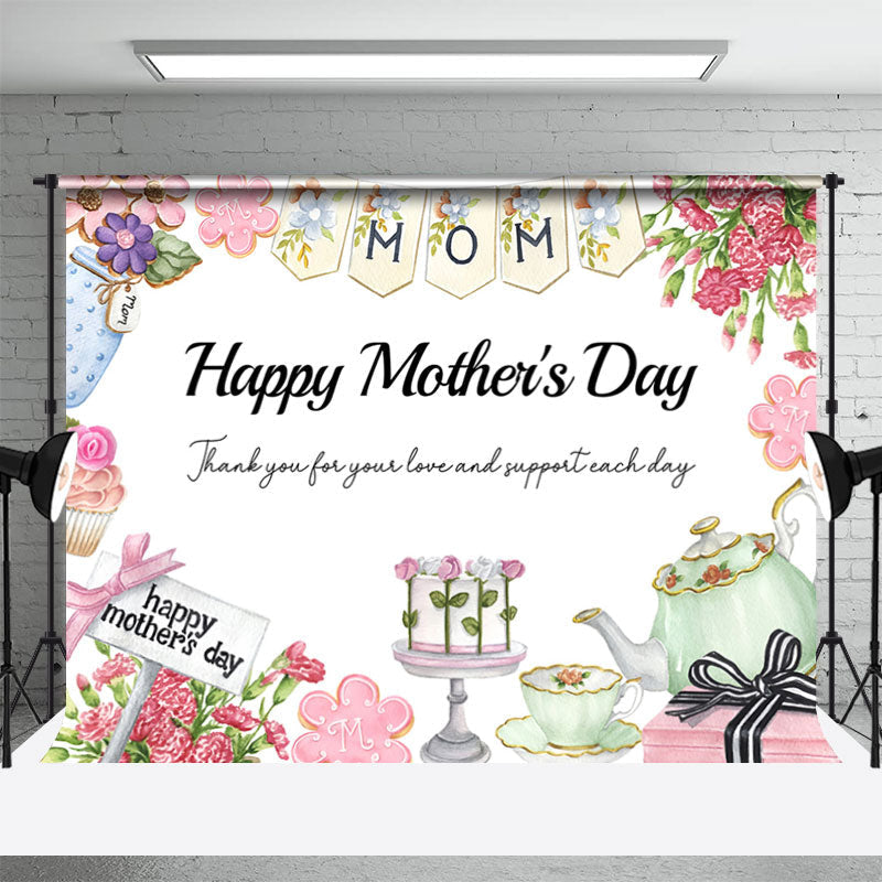 Lofaris Sweet Pink Floral Cake Tea Pot Mothers Day Backdrop