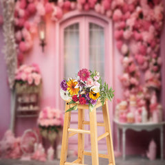 Lofaris Sweet Pink Flower Wood Door Valentines Day Backdrop