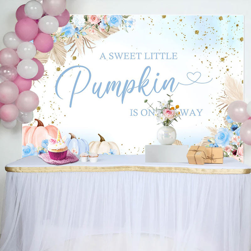 Lofaris Sweet Pumpkin Blue Floral Baby Shower Backdrop