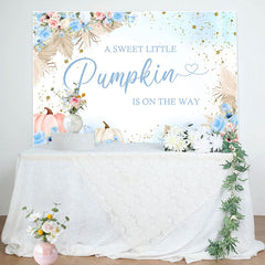 Lofaris Sweet Pumpkin Blue Floral Baby Shower Backdrop