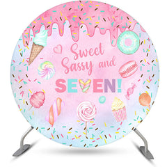 Lofaris Sweet Sassy Seven Pink Round 7th Birthday Backdrop