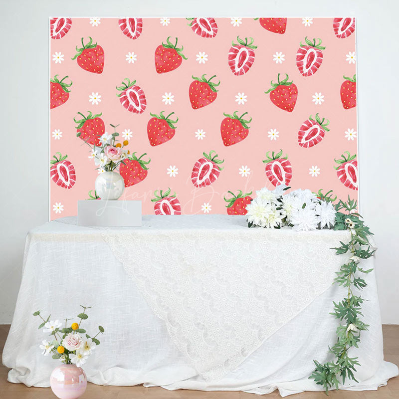 Lofaris Sweet Strawberry Pink Flower Girl Party Backdrop