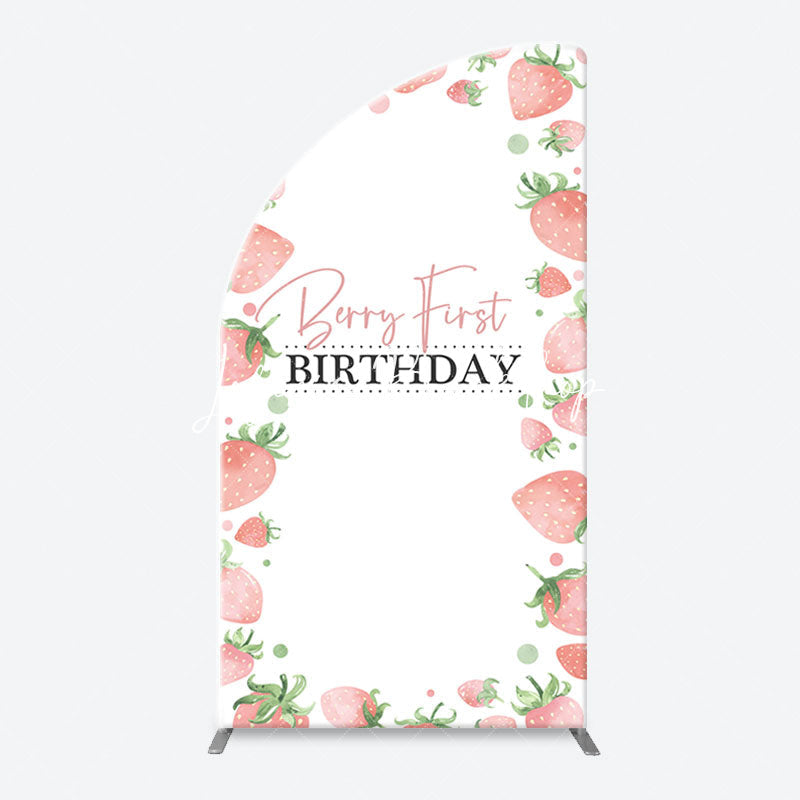 Lofaris Sweet Strawberry White Arcb 1st Birthday Backdrop
