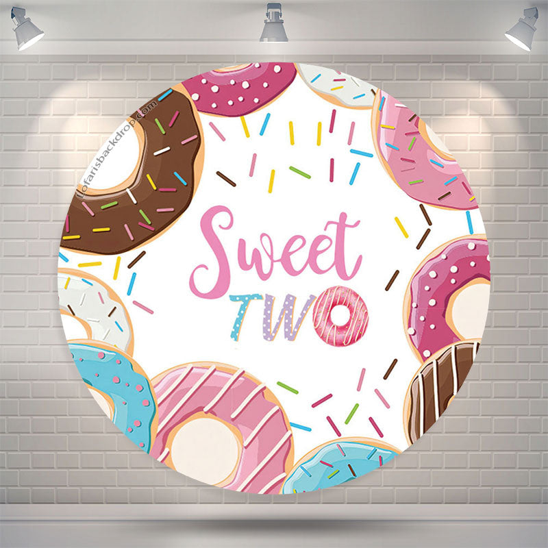 Lofaris Sweet Two Donuts Round Birthday Backdrop Cover