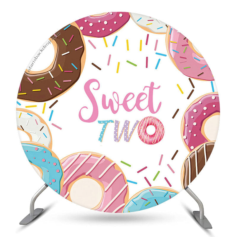Lofaris Sweet Two Donuts Round Birthday Backdrop Cover